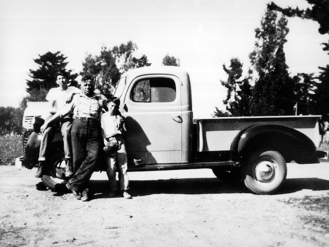 1945 - Growing Up on the Ranch
Like most ranches even today, our grandparents depended greatly on the help of their four children. Angelo, Buck and Bob worked long hours after school, weekends and summers pruning trees and picking and sorting fruit while Lorraine helped her mother in the kitchen and garden.
