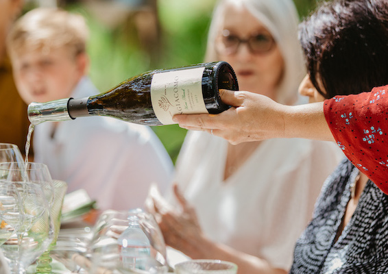 Pouring Chardonnay at Lunch 566:400